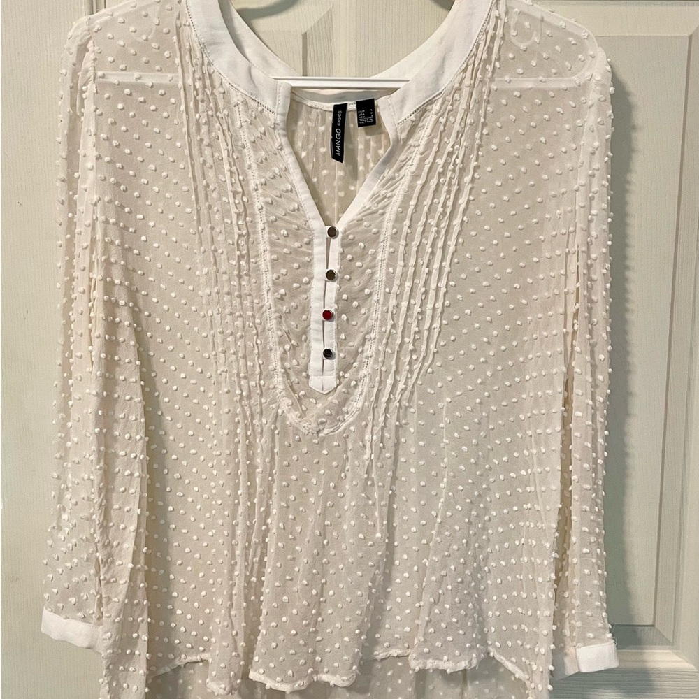 Mango Cream Blouse with Textured Dots
